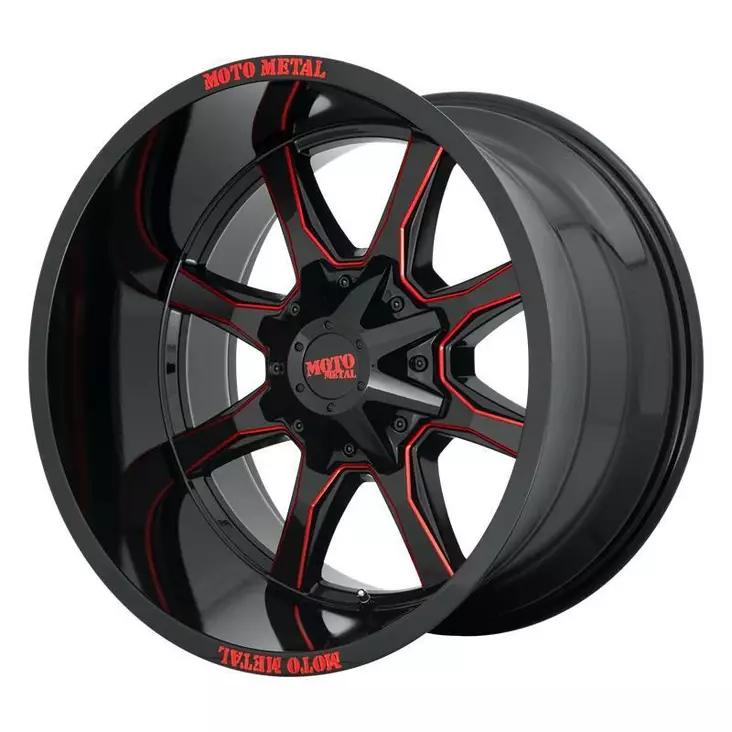 MO970 Gloss Black Milled With Red Tint & Moto Meta 10x20 8/180 ET-18 CB124,2 60° - Alumiinivanteet - 252805 - 1