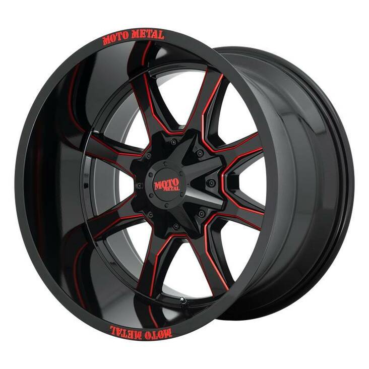 MO970 Gloss Black Milled With Red Tint & Moto Meta 9x20 8/180 ET0 CB124,2 60° - Alumiinivanteet - 242799 - 1